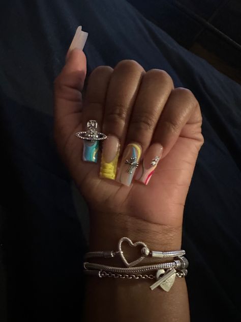 Medium Freestyle Nails, Chrome Hearts Nails, Hearts Nails, Fye Nails, Natural Acrylic Nails, Junk Nails, Ombre Acrylic Nails, French Tip Acrylic Nails, Short Square Acrylic Nails