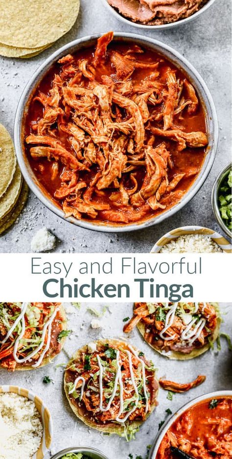 Chicken Tinga Sauce, Easy Chicken Lunch Ideas, Mexican Sauce For Chicken, Mexican Poached Chicken, Shredded Chicken Sauce, Tinga Sauce Recipe, Tinga Chicken Tacos, Mexican Chicken Leg Recipes, Mexican Tinga Recipes