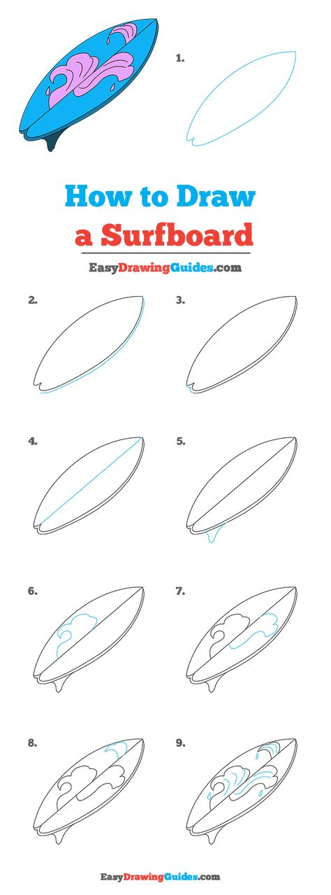 How To Draw A Surfboard Step By Step, Surf Doodles To Draw, Surf Board Drawing Simple, How To Draw A Wave Step By Step, Surf Board Doodle, How To Draw A Surfboard, Surf Drawing Doodles, Surfboard Doodle, Drawing Surfboard