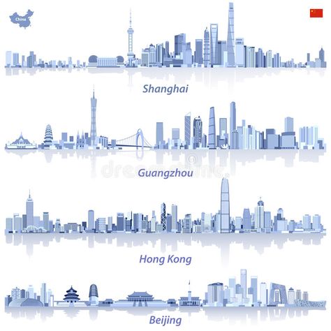 Abstract vector illustrations of Shanghai, Hong Kong, Guangzhou and Beijing skyl #Sponsored , #Sponsored, #Ad, #illustrations, #Abstract, #Beijing, #Shanghai Skylines City, Beijing Map, Flag Of China, Beijing City, Shanghai Skyline, Shanghai City, Building Icon, City Skylines, Skyline Silhouette