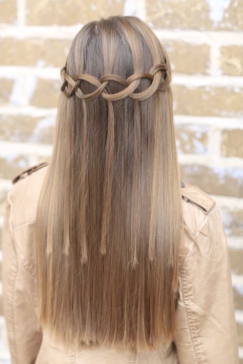 Loop Waterfall Braid by Cute Girls Hairstyles.  Such a cool pattern by just adding a few knots! Timeless Hairstyles, Intricate Braids, 5 Minute Hairstyles, Waterfall Braid, Teen Hairstyles, Unique Beauty, Hair Length