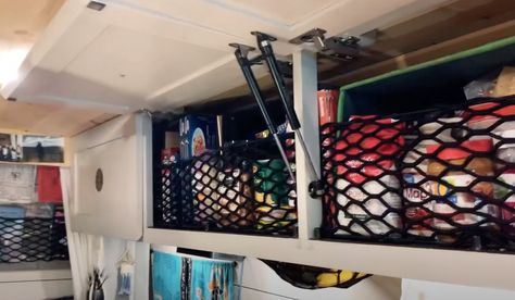 Bunk Bed Safety, Rv Storage Solutions, Rv Cabinets, Camper Beds, Caravan Ideas, Camp Trailer, Van Storage, Rv Organization, Rv Storage