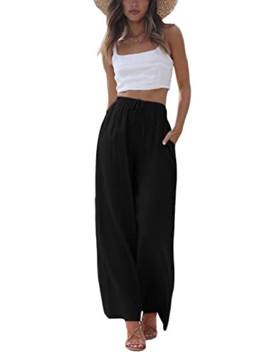 Flowy Pants Outfit Summer, Womens Flowy Pants, Linen Palazzo Pants, Tshirt Crop, Beach Trousers, Linen Beach Pants, Flowy Wide Leg Pants, Mediterranean Summer, Trousers Women Wide Leg