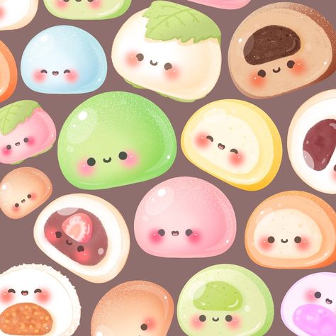 Mochi Character, Mochi Illustration, Mochi Art, Mochi Cute, Candy Illustration, Cute Mochi, Kawaii Clipart, Air Dry Clay Projects, Food Wallpaper