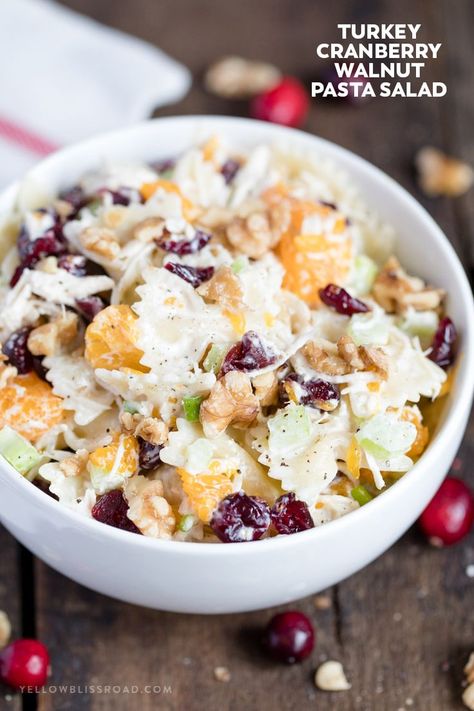 Turkey, Cranberry and Walnut Pasta Salad Recipe | Holiday lunch, potluck recipe, Christmas lunch Turkey Pasta Salad, Walnut Pasta, Raclette Originale, Chicken Cranberry, Best Thanksgiving Turkey Recipe, Turkey Cranberry, Holiday Lunch, Turkey Pasta, Leftover Turkey Recipes