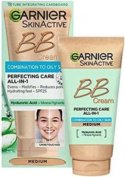 Garnier Bb Cream, Combination Skin Type, Garnier Skin Active, Reduce Pores, Mineral Pigments, Aloe Vera Extract, Skin Complexion, Moisturizing Cream, Day Cream