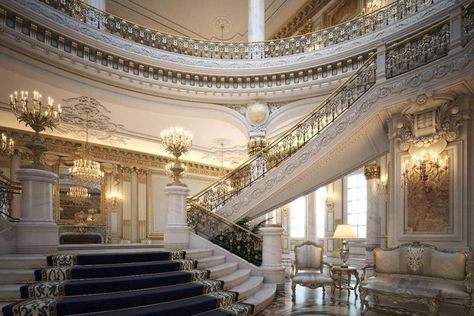 Mansion Entrance Hall, Royal Staircase, Old Money Mansion, Mansion Entrance, Luxurious Mansions, Church Lobby, Luxury Mansions Interior, Elegant Entryway, 3d Scene