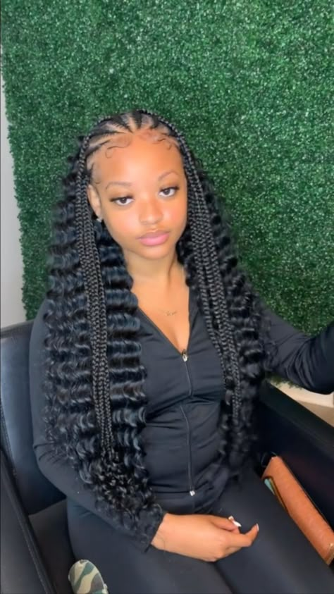 Half Sew In Styles, Half Fulani Braids Half Crochet, Half Feed In Half Sew In, Stitch Braids Half Up Half Down, Half Sew In Hairstyles, Crochet Hairstyles With Bangs, Half Braid Half Sew In, Half Crochet Hairstyles, Half Fulani Braids Half Sew In