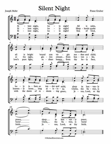 Free Choir Sheet Music - Silent Night. Key of Bb Major, C Major, and D Major. Enjoy! Silent Night Sheet Music Free Printable, Piano Sheet Music With Letters, Night Words, Silent Night Sheet Music, Christmas Piano Sheet Music, Choir Sheet Music, Homeschool Christmas, Christmas Carols Lyrics, Sheet Music With Letters