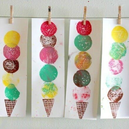 Easy Printmaking, Ice Cream Crafts, Printmaking Projects, Ice Cream Art, Colorful Ice Cream, Picnic Theme, Cream Art, Family Canvas, Painting Activities