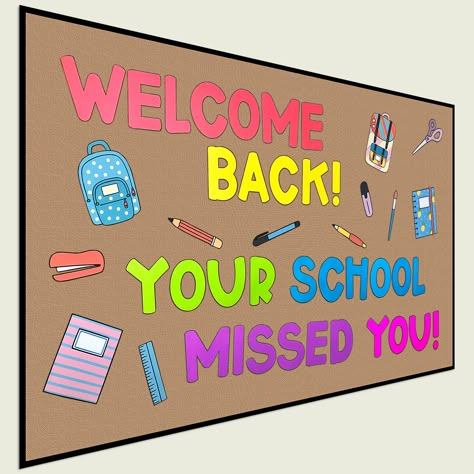 My Math Resources - Welcome Back to School Bulletin Board 2020 Back To School Poster Ideas, Welcome Back To School Bulletin Boards, School Welcome Bulletin Boards, Welcome Bulletin Boards, Hybrid Learning, Elementary Bulletin Boards, Class Themes, Class Board, Cute Bulletin Boards