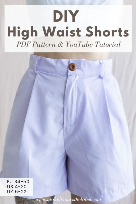 Diy High Waisted Shorts, High Waisted Shorts Pattern, Summer Pants For Women, Kids Sewing Patterns, Shorts Pattern Sewing, Shorts Pattern Free, Sewing Shorts, Sewing Pants, Shorts Pattern