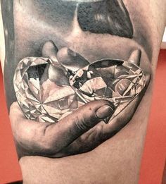 But with a feminine hand holding a gold bar instead: "Some men die under the mountain just looking for gold, some die looking for a hand to hold..." Diamond Tattoo Meaning, Nikko Hurtado, Garter Tattoo, Diamond Tattoo, Hyper Realistic Tattoo, Gem Tattoo, Crystal Tattoo, Diamond Tattoos, 3d Tattoos