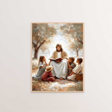 Jesus Teaching, Modern Christian Art, Nursery Room Art, Jesus Wall Art, Bible Printables, Pictures Of Christ, Bel Art, Lds Art, Wall Art Christian