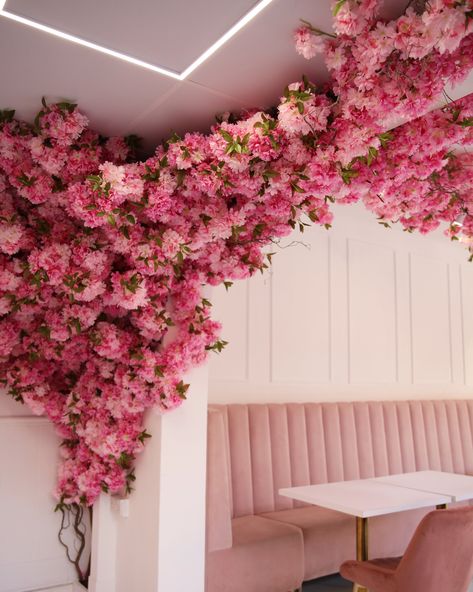 Cherry Blossom Garland, Cherry Blossom Decor, Nail Salon Interior, Sustainable Flowers, Salon Suites, Pink Cherry Blossom, Artificial Garland, Flower Garden Design, Pink Cherry