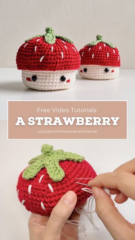 Crochet Strawberry Basket, Crochet Strawberry, Crochet Food, Crochet Amigurumi Free Patterns, Crochet Amigurumi Free, Chunky Crochet, Crochet Basket, Crochet Flower Patterns, Summer Crochet