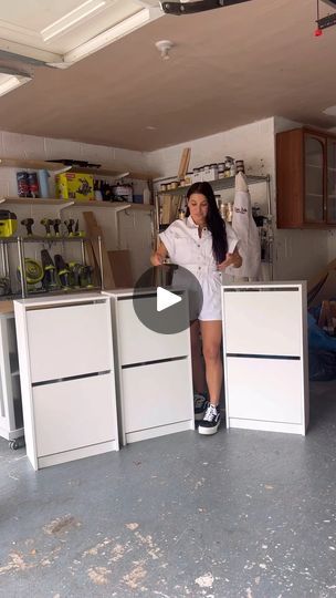 The GREATEST IKEA Hack of all time! 🤯 | By The Flipped Piece | I turned three of these IKEA
shoe cabinets into the ultimate custom storage and let me show
you how. So first I went to Ikea and I got three IKEA Bisa
units. These are in white and they are the two drawer units.
Then I brought them home to my workshop and I began to build
them. Next I brought them inside to my hallway and this
is where I wanted to build the shoe storage. However, do you
see how these cabinets don't sit flush to the wall? So I got
up my jigsaw and I cut the back of them. That way I put them up
against the wall, it would sit nice and easy over the
baseboards. Next, I got some adhesive and I attached them
together and then I used some clamps to make sure they would
dry nice and secure. Then, I also screwed them i Ikea Shoe Storage, Ikea Shoe Cabinet, Ikea Shoe, Ikea Closet, Ikea Pax Wardrobe, Shoe Cabinets, Home Remodeling Diy, Woodworking Inspiration, Best Ikea