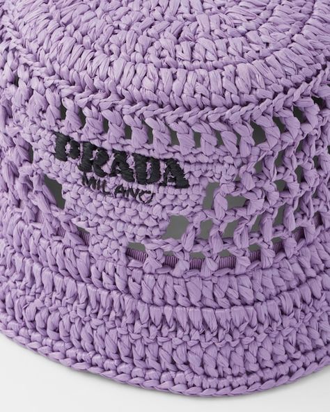 Prada Bucket Hat, Prada Raffia, Raffia Bucket Hat, Fabric Bucket, Streetwear Inspiration, Purple Crochet, Bucket Hat Women, Beach Vacay, Crochet Bucket