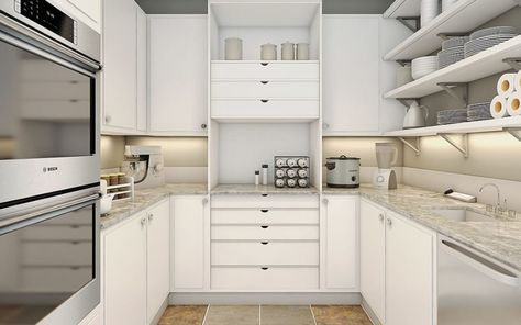 Dream Pantry Walk In, Pantry Layout, Dream Pantry, Houston Houses, Butler’s Pantry, Kitchen Pantry Design, Design Basics, Prep Kitchen, Pantry Design