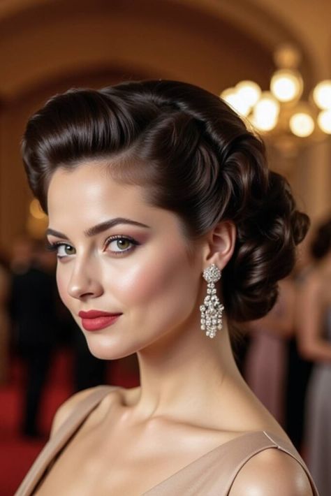 Vintage Wedding Hairstyles Short Hair, Short Curly Formal Hairstyles, Updo Medium Hair, Vintage Hairstyles For Short Hair, Short Formal Hairstyles, Elegant Short Hair, Formal Hairstyles For Short Hair, Vintage Curls, Roll Hairstyle