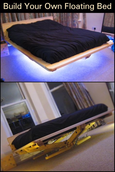 Now here's a truly unique bed you might be interested to DIY... a floating bed! Diy Floating Bed, Floating Bed Diy, Bedrooms Inspiration, Unique Bed, Pallet Beds, Garden Scissors, Pallet Bed, Floating Bed, Modern Luxury Bedroom