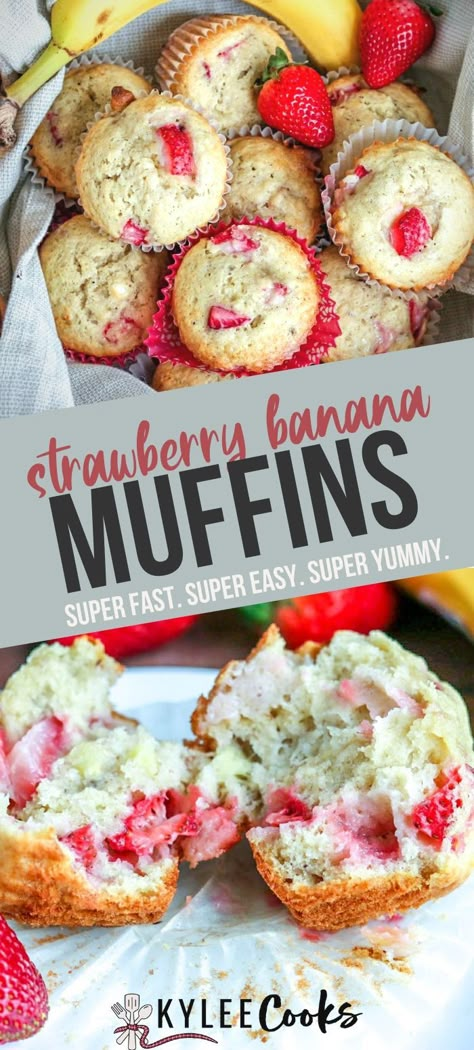 Strawberry Banana Breakfast, Fresh Strawberry Muffins Recipes, Strawberry Muffin Recipe, Muffins Strawberry, Fresh Strawberry Muffins, Strawberry Muffin, Strawberry Banana Muffins, Strawberry Muffin Recipes, Strawberry Banana Bread