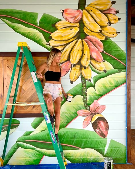 Tropical Mural, Banana Painting, Exterior Murals, Collage Pieces, Garden Mural, Tropical Bedrooms, Tree Mural, Murals For Kids, Banana Tree