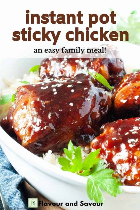 This easy Instant Pot Sticky Chicken recipe makes fall-off-the-bone tender chicken thighs in a sweet and salty sauce. It's a sticky Asian glazed chicken recipe bound to become a family favourite! #withrice #sesame #instantpot #asian Ways To Cook Chicken Thighs, Healthy Easy Chicken Recipes, Asian Glazed Chicken, Asian Glaze, Sticky Chicken Thighs, Asian Chicken Thighs, Sticky Chicken Recipe, Instant Pot Chicken Thighs, Chicken Boneless Breast Recipes