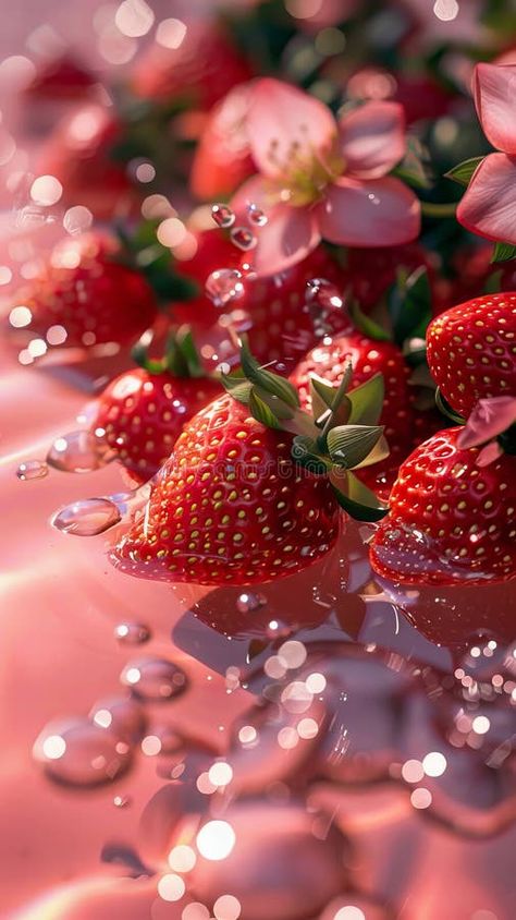 A close up of strawberries and water stock photography Cute Meals, Strawberry Background, Strawberry Water, Bento Lunchbox, Photography Water, Beautiful Wallpapers For Iphone, Color Collage, Pretty Phone Wallpaper, Rice Balls