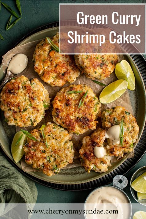 Shrimp Green Curry, Green Curry Shrimp, Prawn Cakes, Shrimp Cake Recipe, Mustard Aioli, Thai Shrimp, Shrimp Cakes, Cakes To Make, Green Curry Paste