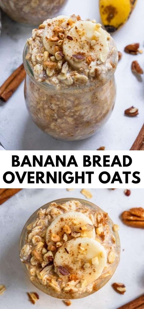 Banana Bread Overnight Oats, Best Overnight Oats Recipe, Overnight Oatmeal Recipes, Oat Recipes Healthy, Overnight Oats Recipe Healthy, Banana Overnight Oats, Overnight Oats Healthy, Baked Banana, Overnight Oats Recipe