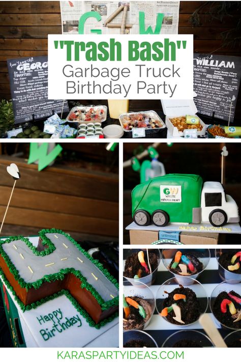 Garbage Truck Birthday Party, Garbage Truck Birthday, Garbage Truck Party, Truck Theme Birthday, Truck Birthday Cakes, Trash Party, Monster Truck Cake, Trash Truck, Truck Birthday Party