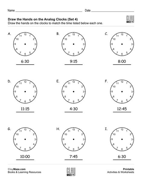 Download this free worksheet for analog clock practice. Draw the hands on each of the clocks to match the times given. Don't forget the movement of the hour hand as the minute hand goes around… Clock Worksheet 3rd Grade, Clock Worksheets 2nd Grade, Analog Clock Worksheet, Clock Reading Worksheet, First Grade Clock Worksheets, Elapsed Time Worksheets, O'clock And Half Past Worksheets, Clock Worksheets, Time Word Problems