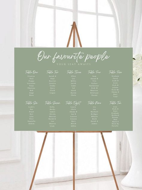 Fully Customisable Sage and White Wedding Seating Chart | Sage Table Plan Sign | Wedding Seating Plan Chart | Olive Wedding Decor  - M A T E R I A L - Foamex Sign Foam Board 3mm Printed Full Colour Rigid Plastic Board. The Foamex boards are light and durable and can be propped up against an easel. - S I Z E S - Available in size A0, A1 & A2 in either 3mm or 5mm Thickness. Please email personalisation details to info@zoejenniferdesign.co.uk after purchasing.  Once your design is complete I will s Safe And White Wedding, Sage Green And Cream Wedding Decorations, Sage Green Wedding Centerpieces Round Table, Sage Green And White Wedding Decor, Sage Green Wedding Ceremony Decor, Wedding Seating Chart Ideas Table Plans, Sage Green Country Wedding, Sage Green Centerpieces Wedding, Sage And Blush Wedding Decor