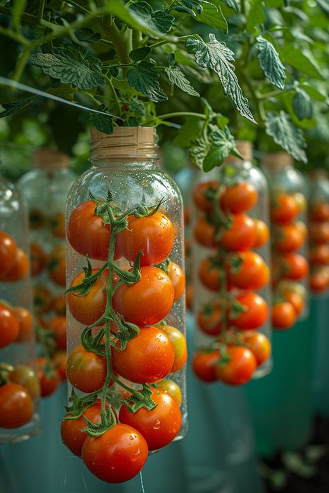 Create your own upside down tomato bottle gardens with this creative and space-efficient planting method. Recycle Aesthetic, Tomato Pot, Upside Down Tomato Planter, Upside Down Plants, Growing Cherry Tomatoes, Tomato Planter, Ideas For Short Nails, Cherry Tomato Plant, Tomato Farming