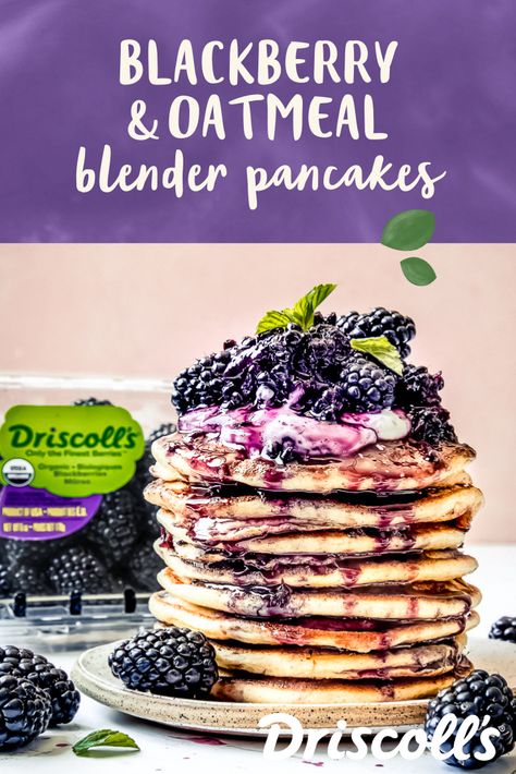 Breakfast Ideas With Blackberries, Honeyberry Recipes, Oatmeal Blackberry, Oatmeal Blender Pancakes, Blackberry Recipe, Blackberry Pancakes, Blackberry Oatmeal, Birthday Recipes, Blender Pancakes