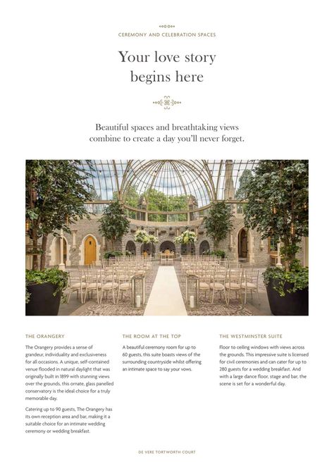 Event Space Business, Tortworth Court, Magazine Design Cover, Castle Wedding Venue, Brochure Design Layout, Court Wedding, Wedding Brochure, Cotswolds Wedding, Wedding Court