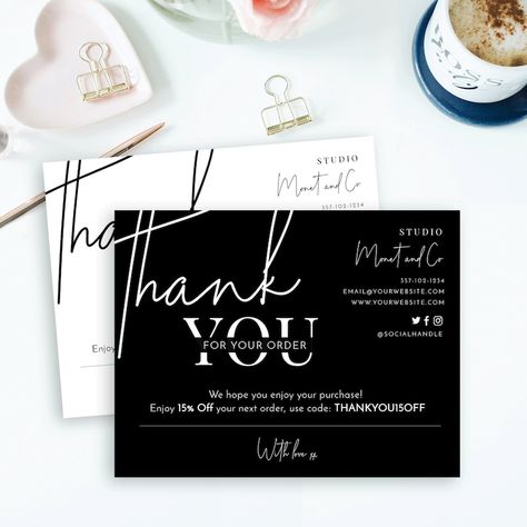 Minimalist Thank You for Your Order Card Template Thank You - Etsy Thank You Note Template, Purchase Card, Thank You Card Design, Business Thank You Cards, Thanks Card, Card Business, Business Thank You, Thank You Card Template, Packaging Ideas