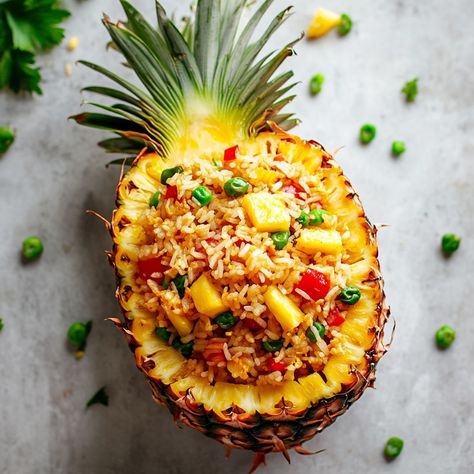 Pineapple Chicken Fried Rice, Pineapple Rice Recipes, Thai Pineapple Fried Rice, Pineapple Fried Rice Recipe, Thai Fried Rice, Eat Thai, Pineapple Rice, Vegetarian Thai, Pineapple Bowl