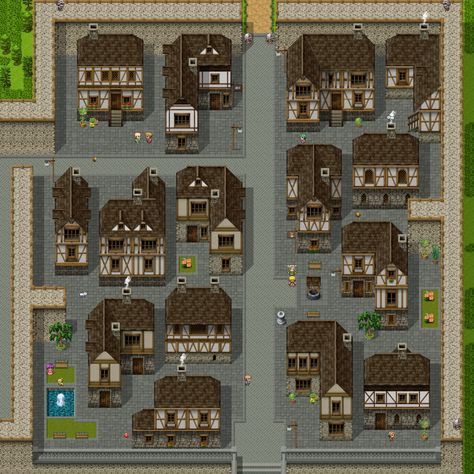 Game & Map Screenshots 6 - Page 18 - General Discussion - RPG Maker Forums Rpg Maker Mv Tilesets Modern, Rpg Town Map, Rpg Maker Map, Top Down Tileset Pixel Art, Rpg Maker Vx, Top Down Rpg Pixel Art, Pixel Art Tileset Platformer, Pixel City, Minecraft Kingdom