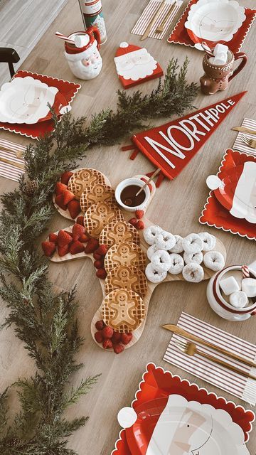 Jen • Home Decor on Instagram: "Christmas waffle board 🧇❤️ comment “Santa” below to get the links to this post sent to your inbox!    Use code JENSNEST10 to save 10% off this cute tableware! Link in bio to shop on my @shop.LTK https://liketk.it/3WloX      #ltkholiday #christmasfood #christmaswaffles #christmasbreakfast #christmastreats #holidayfood #holidaytreats #christmasdecor #bhgstylemaker #bhghowiholiday #targetstylehome #targetstyle #ltkunder50 #ltkhome #liketkit" Christmas Morning Santa Setup, Christmas Breakfast Decorations, Waffle Christmas, Christmas Waffle Bar, Christmas Table Settings For Kids, Christmas Morning Decorations, Christmas Breakfast Table, Santa Ideas For Christmas Morning, Brunch With Santa Ideas