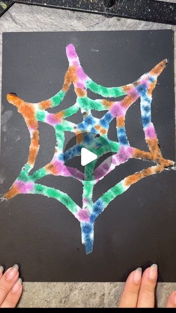 Home is where the art is on Instagram: "Salt painting spiderweb 🕷️ I love salt painting and this spiderweb version is so much fun! REMEMBER - salt painting is a sensory activity and they wont last forever. The salt will eventually start to fall off so this isnt suitable as a keepsake. Paint a spiderweb shape onto black card with PVA glue. Completely cover with table salt. Tip off the excess salt and then use wither watercolour paints or food dye to paint your salt! #craft #crafts #craftideas #k Salt Craft, Salt Watercolor, Candy Pumpkins, Salt Art, Salt Painting, Pva Glue, Sensory Activity, Toddler Development, Table Salt