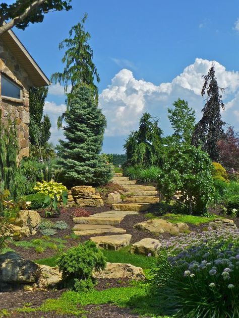 Garden Edging Stones, Rustic Landscaping, Landscape Design Ideas, Hgtv Garden, Hillside Landscaping, Outdoor Garden Lighting, Have Inspiration, Landscape Services, Garden Edging