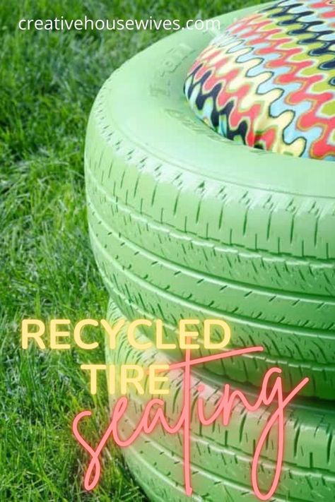 Outdoor seating using recycled tires. Tire pouf chairs. Recycled tire seating. Diy Tire Seats, Used Car Tires Ideas, Tire Furniture Diy Chairs, Tire Chairs Outdoor, Tire Seats Outdoor, Tire Projects For Kids Outdoor Play, Tyre Couch, Tyre Seats Outdoor, Tire Table Diy Outdoor