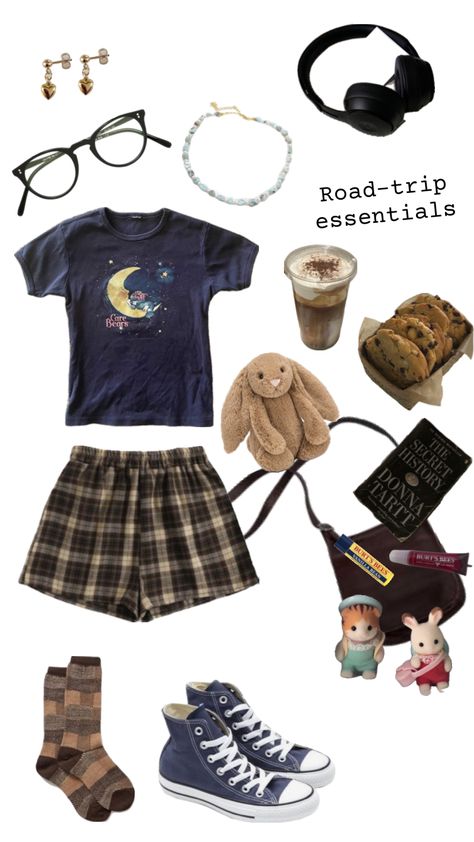 Road-trip essentials #outfitinspo #outfits #outfitinspiration #calicocritters 80s Summer Outfits, Road Trip Outfit, Trip Outfits, Camping Outfits, Lazy Outfits, Cute Pajamas, Lazy Day Outfits, Cute Comfy Outfits, Hippie Outfits