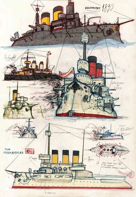 Dieselpunk Battleship, Steampunk Warship, Warship Drawing, Ww1 Battleships, Ships Drawing, Ship Concept Art, Ww1 Ships, Dieselpunk Art, Ironclad Warship