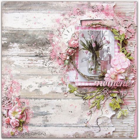 Scrap Around The World: January 2015 Challenge 21 A Shabby Chic, Vintage Mood Board by Karita Vainio Shabby Chic Scrapbooking, 49 Market, Mixed Media Layout, Scrapbook Challenges, Beautiful Scrapbook Layouts, Scrapbook Patterns, Shabby Chic Art, Until Next Time, Mixed Media Scrapbooking