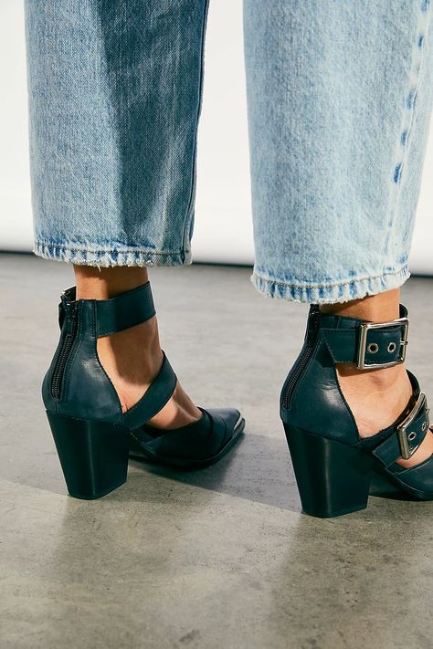 Hendrix Heels | Free People Hendrix Heels, Jeffrey Campbell Heels, Strappy Pumps, Heeled Pumps, Block Heel Pumps, Strappy Block Heels, Pointy Toe Heels, Spot Lights, Green Heels