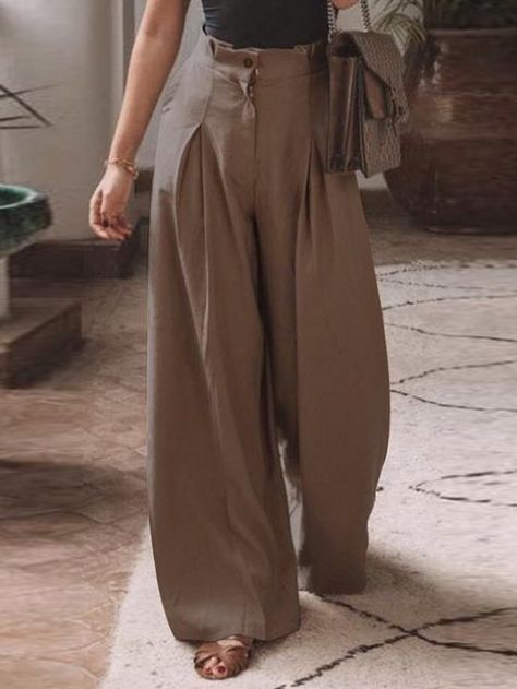 Women Cotton Pleats Elastic Waist Loose Casual Wide-Legged Pants with – MRSLM Plazo Pant, Pleated Palazzo Pants, Look Working Girl, Loose Pants Outfit, Casual Wide Leg Pants, Light Academia, Pantalon Large, Hijab Tutorial, Pants Design