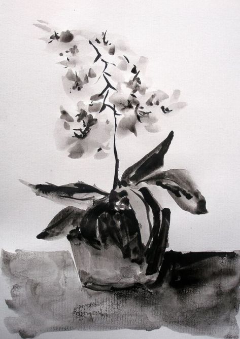 40 Perfectly Mixed Black And White Paintings Ideas Paintings Black And White, Black And White Watercolor, White Paintings, The Comfort Zone, Paintings Ideas, Ink Wash Painting, Chinese Brush Painting, Tinta China, Diy Watercolor Painting